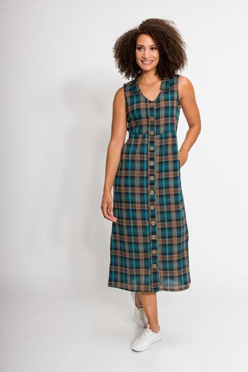 Ably Dresses & Skirts - Ably Melody Dress Gauze Tank Top Teal Combo Button Down Small Boho Plaid Cottage